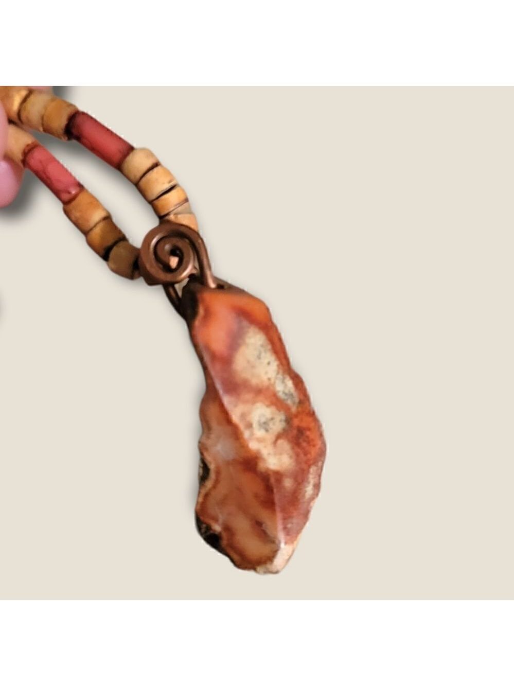 Wood Bead Necklace Stone Pendant #N54 - Picture 3 of 5